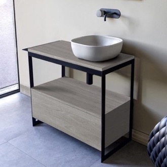 Console Bathroom Vanity Console Sink Vanity With Ceramic Vessel Sink and Grey Oak Drawer, 35